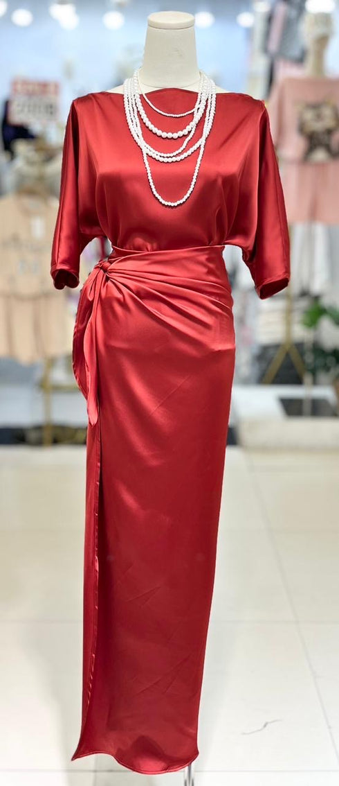 Women Elegant Satin Wrap Tie Dresses